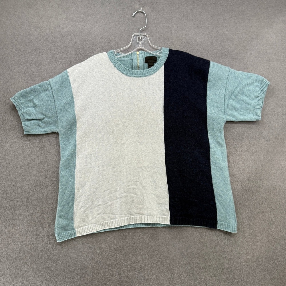 J.Crew Collection Italian Cashmere Colorblock Short Sleeve Sweater Blue Large